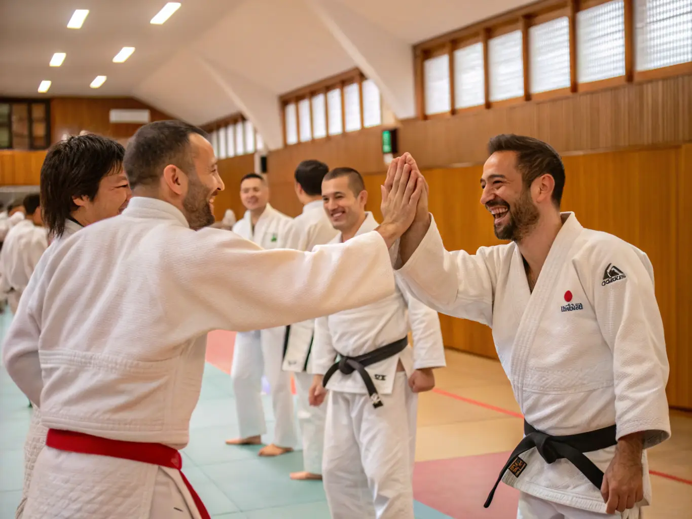 A group photo of students and instructors at GOSHIN BUDOKAI PAYS DES ECRINS, showcasing the community and camaraderie.